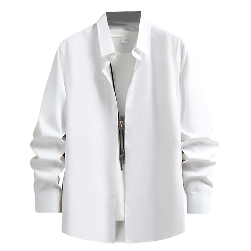 

[JHIJSC] shirt men s long sleeve spring Plain color business casual Relaxing Fashionable large size (JP, alphabet, L, white)