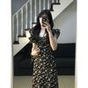 2025 Summer French Black Floral Waist-Slimming Long Dress for Women