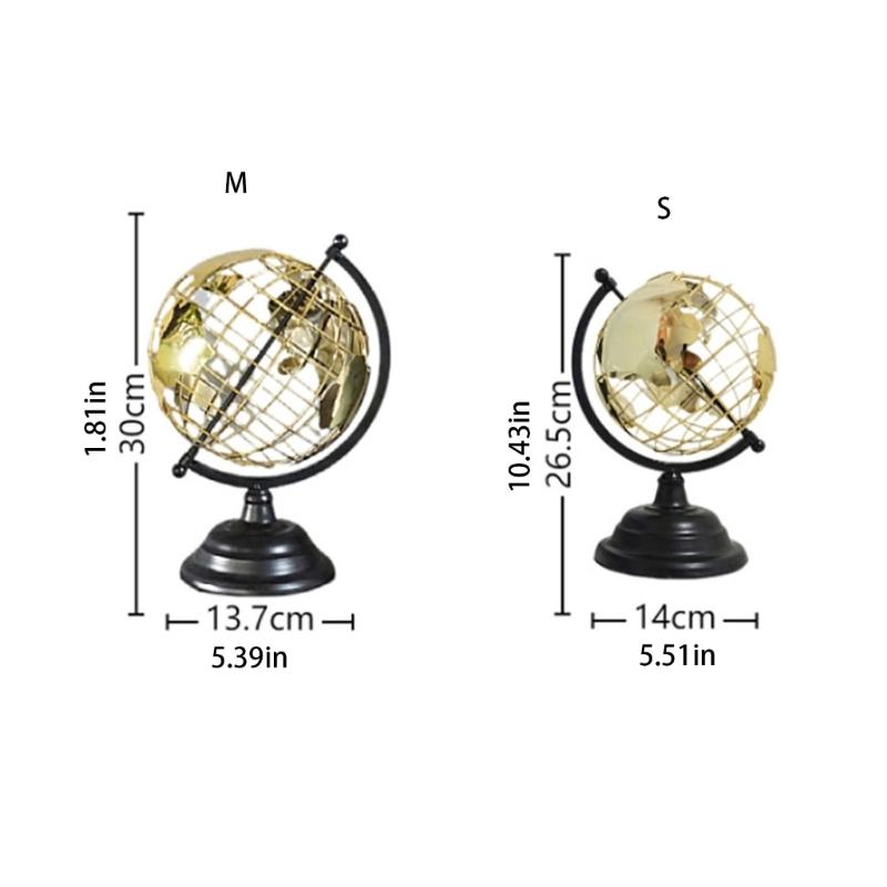 Artistic Modern World Globe Sculpture with Exposeds Wire Structure and Golden Base