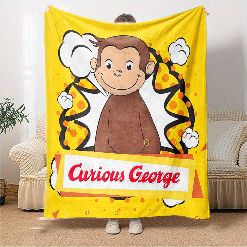 1pc Curious George (4) Blanket, Gift, for Men and Women, Soft Blanket, Good for Sofa Bed Couch Travel, Lightweight Flannel Blanket