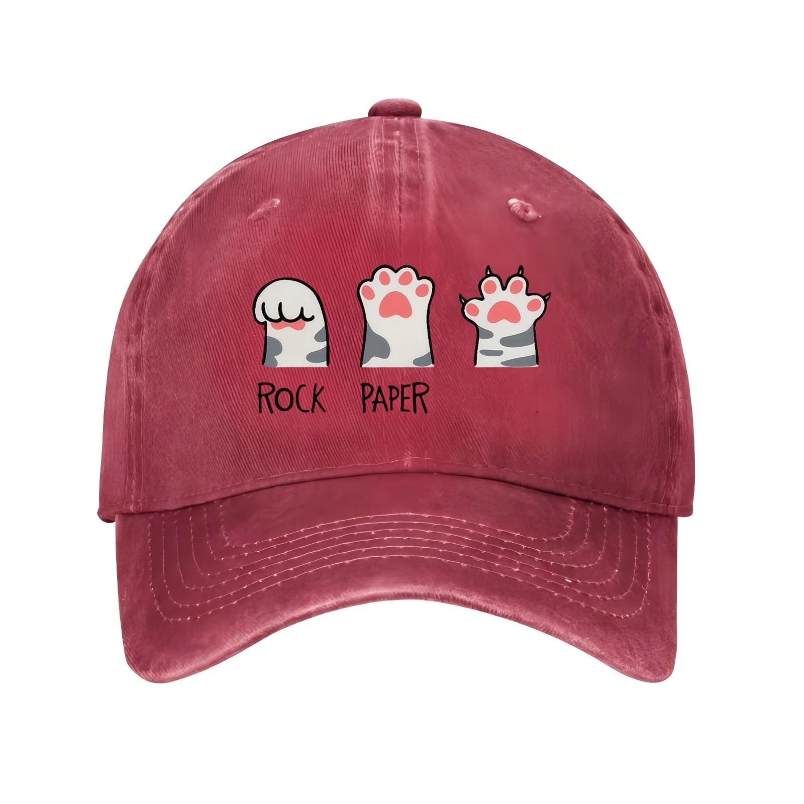 Cat Paw Rock Paper Scissors Baseball Cap Adjustable Cotton Casual Sports Baseball Caps for Adults One Size