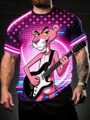 ETST48 Heren Leuke Roze Luipaard Grafisch T-shirt Zacht Rond Hals Korte Mouw Casual Zomer T-shirt S