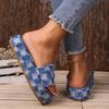 Women's Summer New Slippers with Fur Casual Denim Thousand Bird Plaid Fringed Thick-sole Slippers