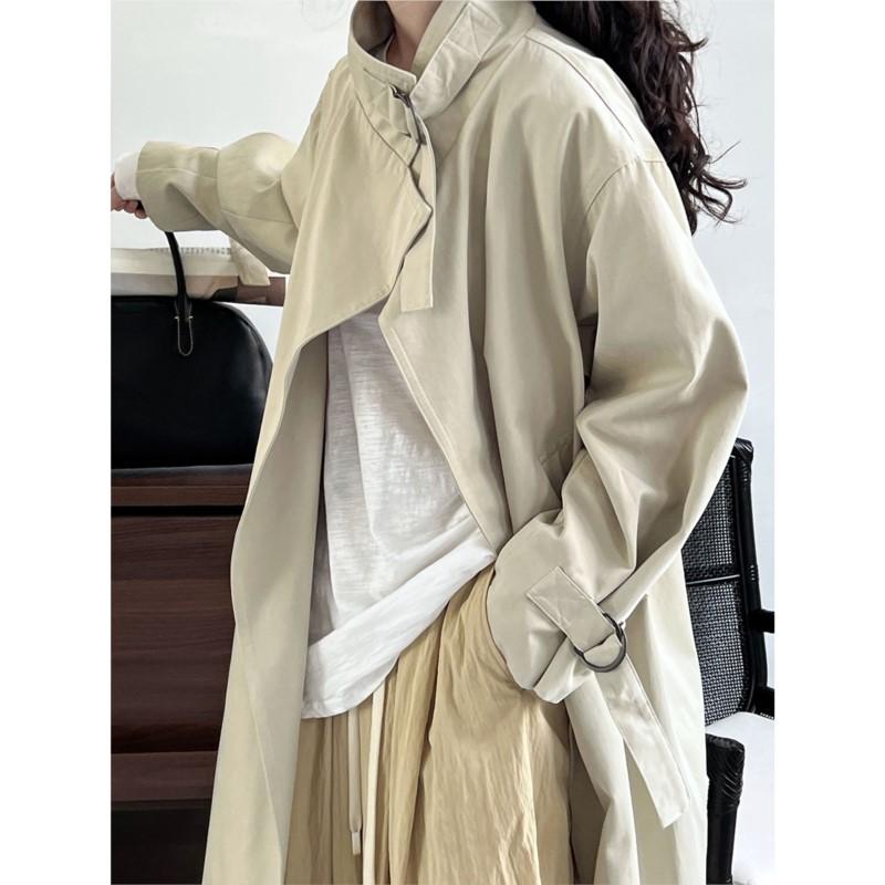 Johnature Herbst Britischer Minimalistischer Trenchcoat Damen Modisch Lässig Lang Vielseitiger Trench