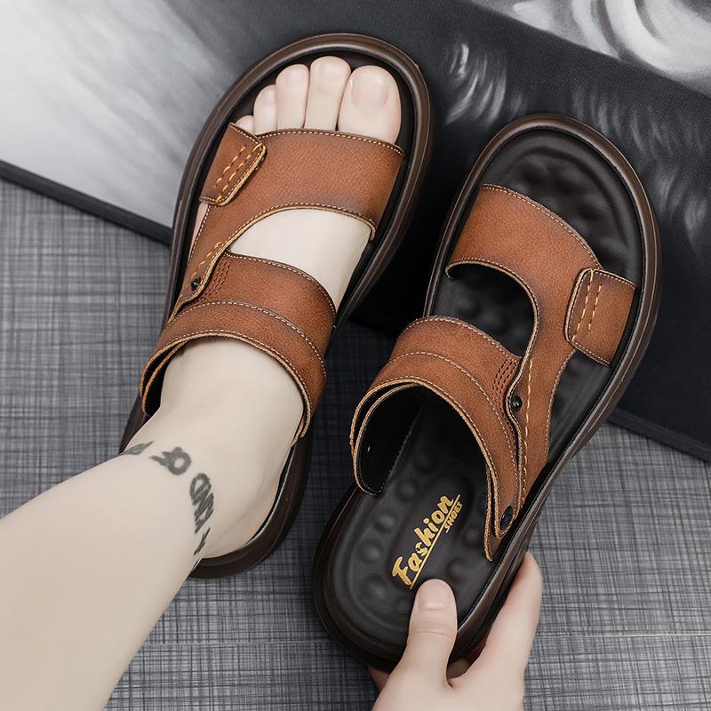 Mode Neue Lässige Herren Weiche Sandalen Bequeme Herren Sommer Echtes Leder Herren Hausschuhe Herren Römische Sommer Outdoor Strand Sandalen