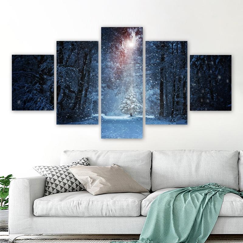 5 Panels Snow Forest Posters Canvas Painting Tree Landscape Picture Prints Wall Art For Living Room Modern Home Decor No Frame