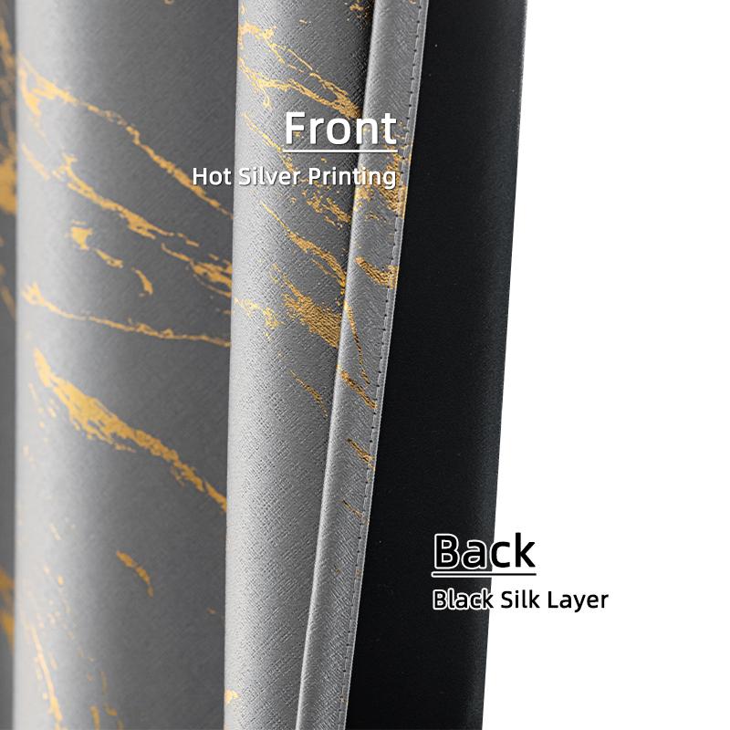 2pcs Gold Foil Printed Marble Grey Blackout Curtains , for Bedroom Kitchen Living Room, Home Decor, Room Decor