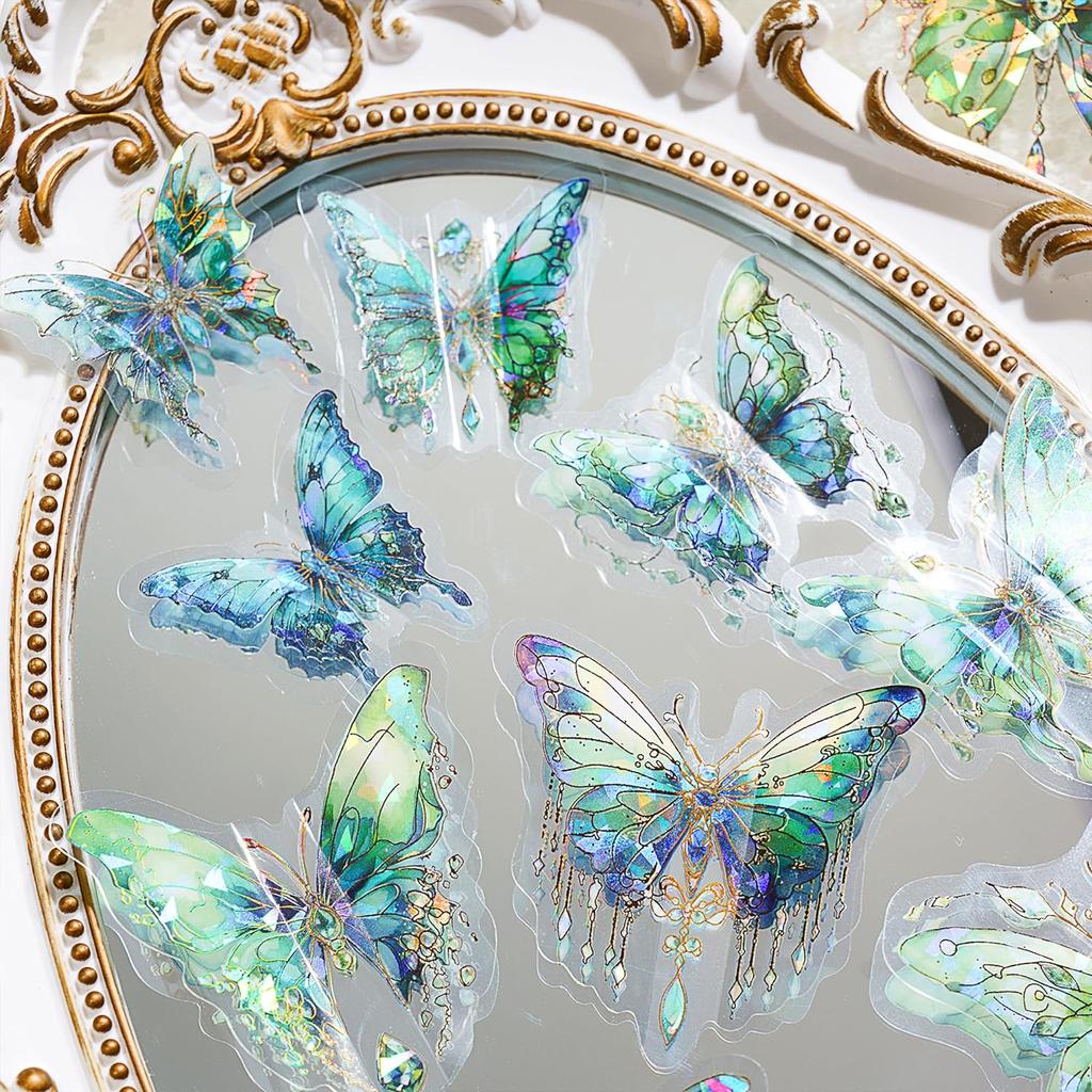 120 Pieces With 6 Themes Butterfly Stickers Set -Gorgeous Crystals Holographic Transparent Resin Waterproof Sticker Decals