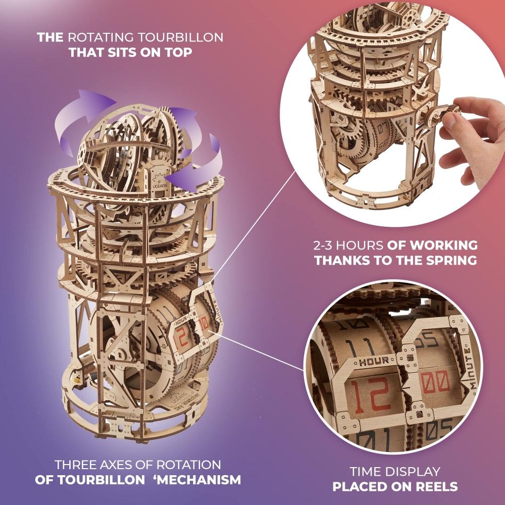 Stolní hodiny Ugears Skywatcher Tourbillon 70162 Stolní hodiny Sky Watcher Tourbillon Dřevěná hračka 3D puzzle