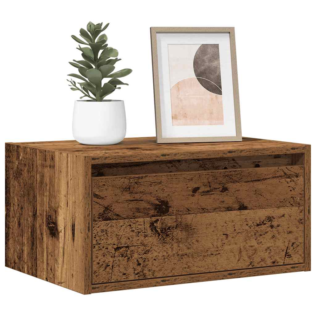 Wall Mounted Nightstand with LED Lights Vintage Wood Look