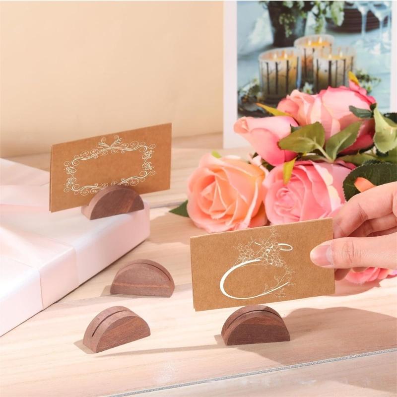 10Pcs Wooden Table Number Stands Decorative Semicircle Wood Note Memo Photo Holder For Postcard Picture Note Memo Sheet Display