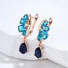New  Rose Gold Drop Earrings For Women'S Blue Natural Zircon Ethnic Bride Wedding Jewelry Vintage Party Accessories