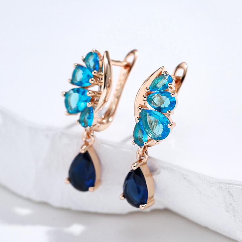 New  Rose Gold Drop Earrings For Women'S Blue Natural Zircon Ethnic Bride Wedding Jewelry Vintage Party Accessories