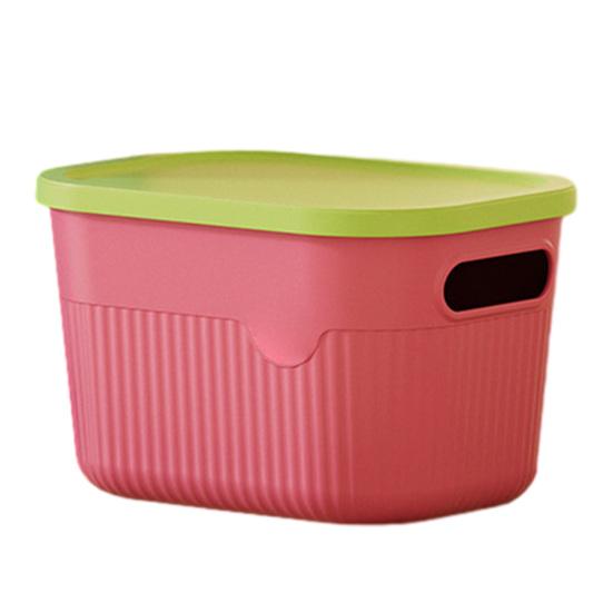 Ящик для хранения с ручкой и крышкой Органайзер Экономия места Штабелируемый контейнер для кухни Спальни Общежития S розовый