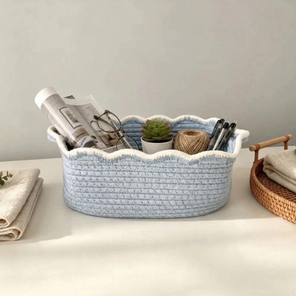 With Handles Cotton Rope Woven Basket Oval Sundries Storage Organizer Laundry Hamper  Nursery