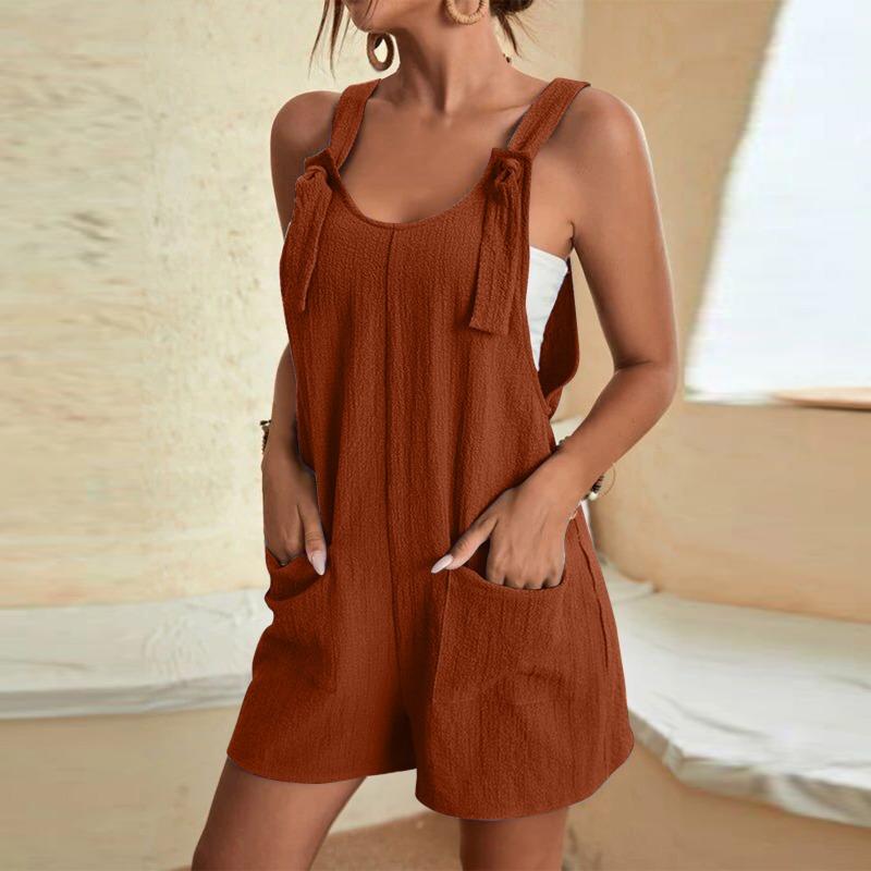 Summer Casual Fashion Plus Size Shorts Jumpsuits Women Elegant Vintage Solid Loose Women Playsuits Simple Vacation Beach Office Ladies Rompers 26354