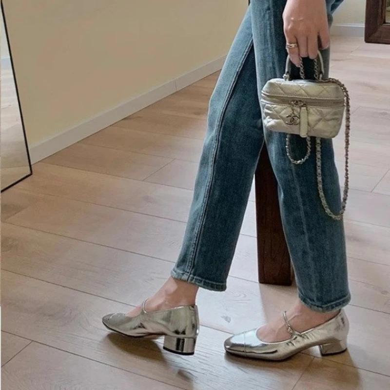 Fashion Women's Shoe 2024 High Quality Solid Color Square Toe Shallow Mouth Medium Heel Women's Shoes Fashion Slip-On Women's High Heels