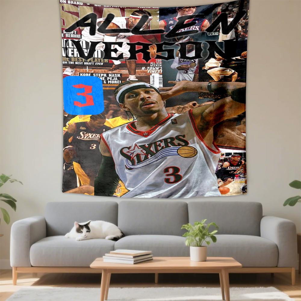 Tapestry Allen Iverson 76ers SLAM Magazine Collage Bold Graffiti Basketball Wall Hanging for Fan Cave Decor
