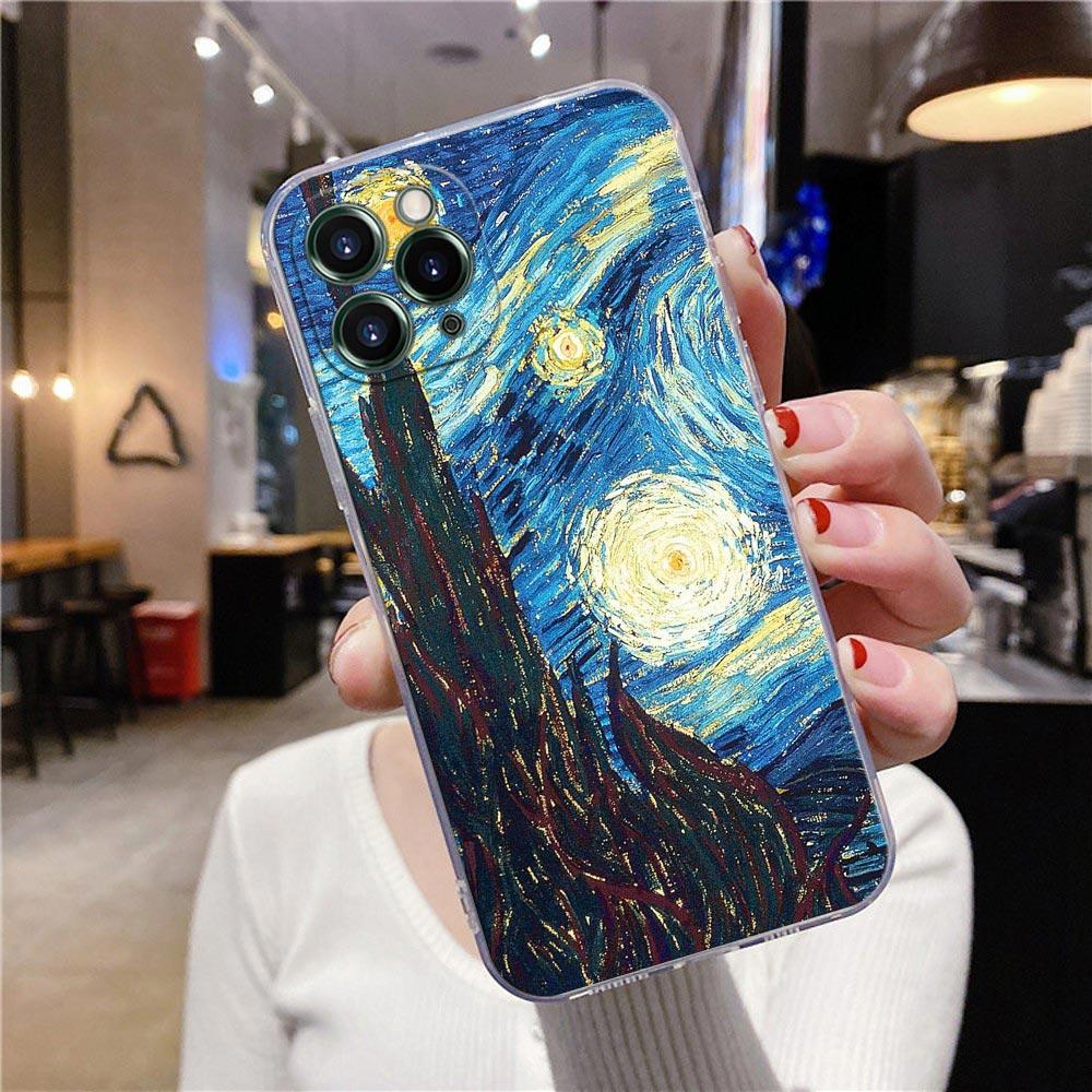 Starry Sky Van Gogh Oil Painting Sunflower Almond Blossoms Clear Phone Case For iPhone 15 13 11 12 14 Pro Max XS 7 8 Plus Covers