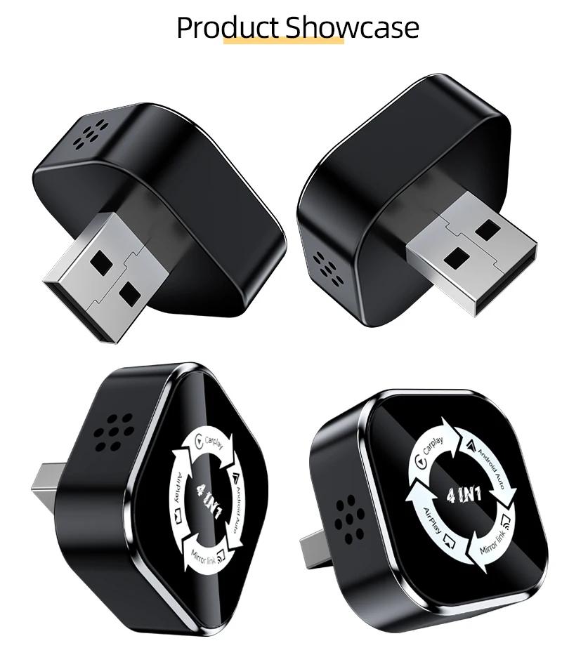 Wireless Carplay Adapter 4in1 Android Auto Connect Airplay Mirror Link Screen USB Plug Play for IOS and Android CarPlay