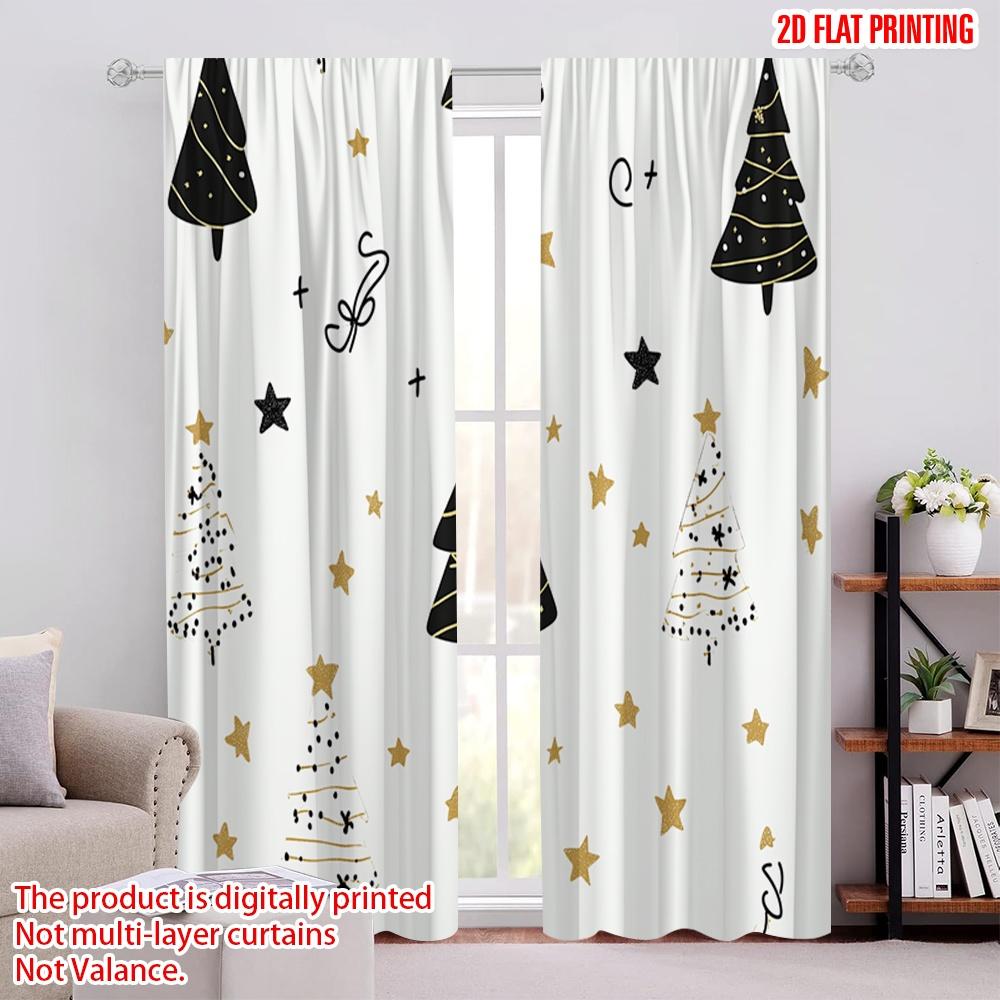 

2pcs,2D plane printing Pattern Curtains Christmas Trees Golden Stars (2) Versatile Durable Polyester (without rod) Decorations 52.50 × 116.00 cm 2 pcs