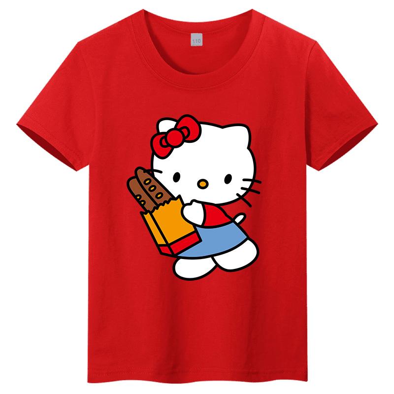 Summer Sanrio Kuromi Family Printed Pattern Colorful Childrens Tshirt Round Neck Pure Cotton Casual Top Parent Child Wear S