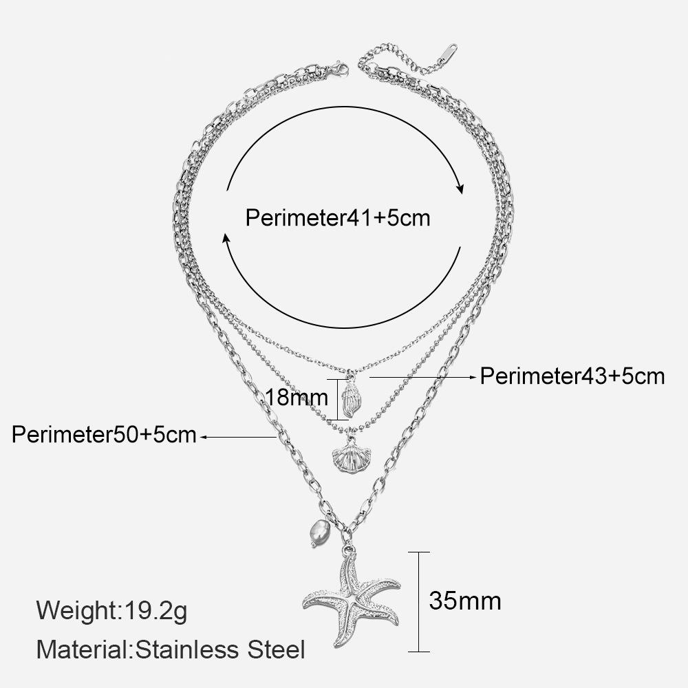 Three Layer Pearl Starfish Pendant Necklace Vintage Shell Spiral Necklace Women Jewelry