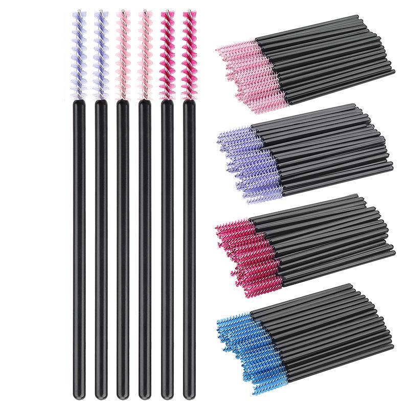 Packung mit 50 Mini-Einweg-Spiral-Wimpernbürsten - Feiner Kopf & Kamm mit geradem Kopf