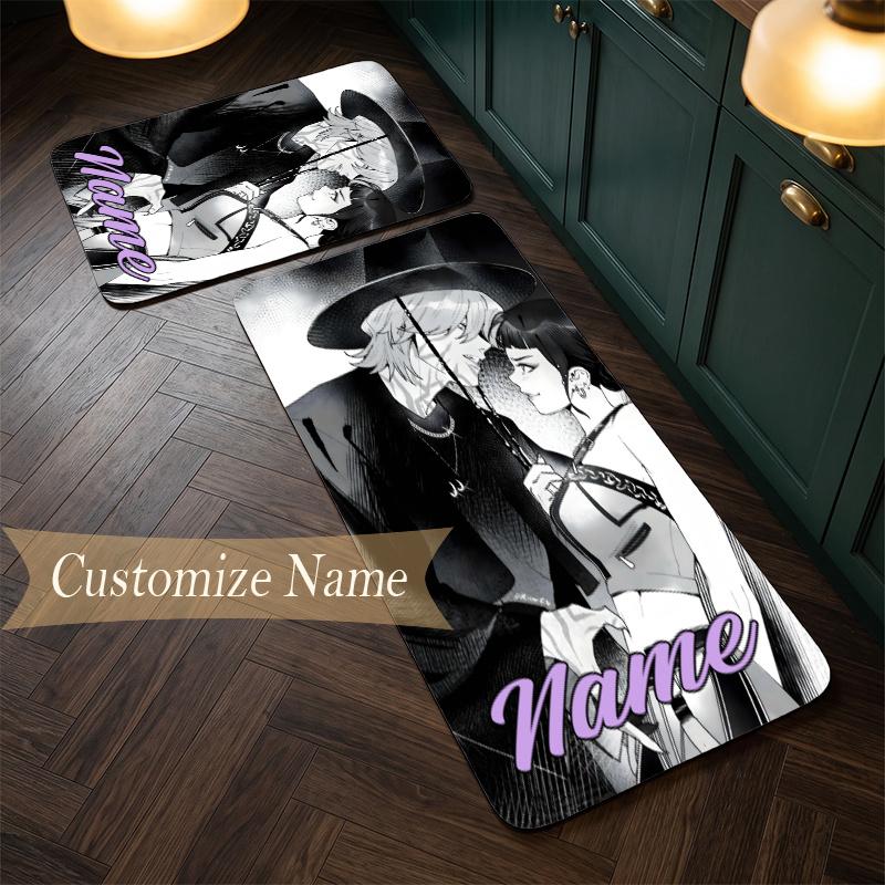Mystery & Zoey (5) Customize Name Flannel Kitchen Mat Soft Non-Slip Kitchen Floor Runner Rug for Home Kitchen Decor