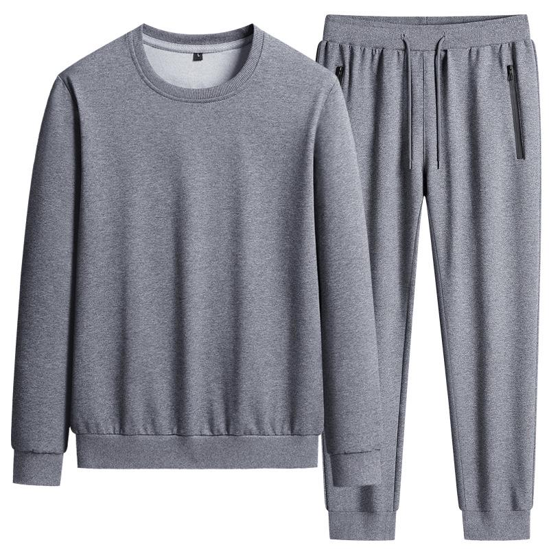 Unisex Spring & Autumn Casual Sports Set: Solid Color Round Neck Hoodie & Breathable Pants, Plus Size Loose Fit Two-Piece