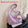 Simple Solid Color Letter Decoration Women Casual Shoulder Bag With Pendant For Daily Use