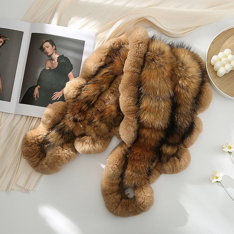 New Women Winter Real Rex Rabbit Fur Scarf Shawl Warm Soft Silver Fox Fur Scarves Female Fashion 100% Real Rex Rabbit Fur Poncho