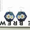Eco-Friendly Wooden Earrings, Personalized Geometric Hexagonal Chrysanthemum Earrings