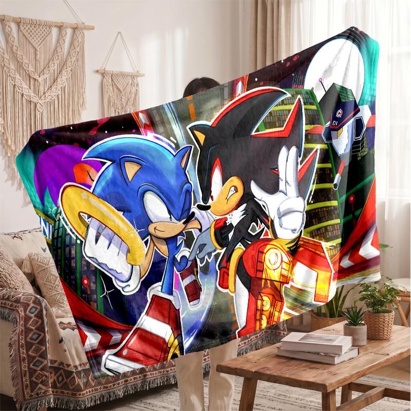 Sonic the Hedgehog Printed Flannel Blanket, Skin Friendly Warm Throw for Indoor Couch Bed Daily Use