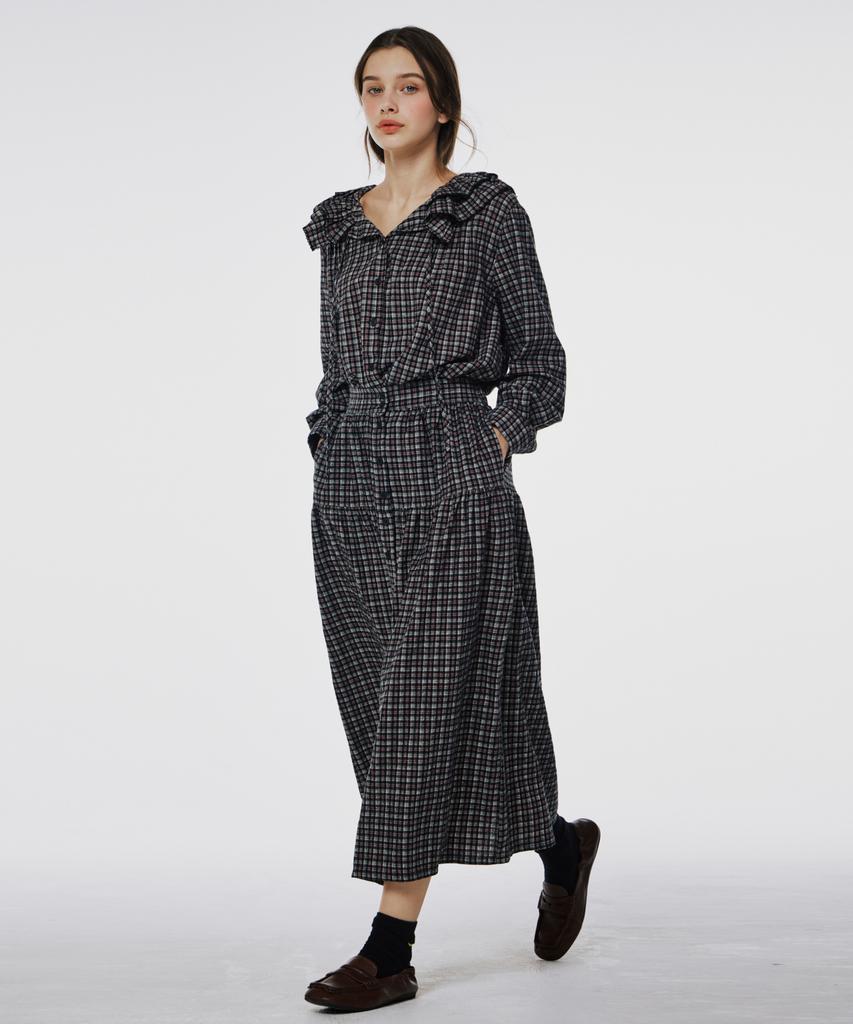 Opeundoeoseutyudio Check Flare Button Skirt Brown