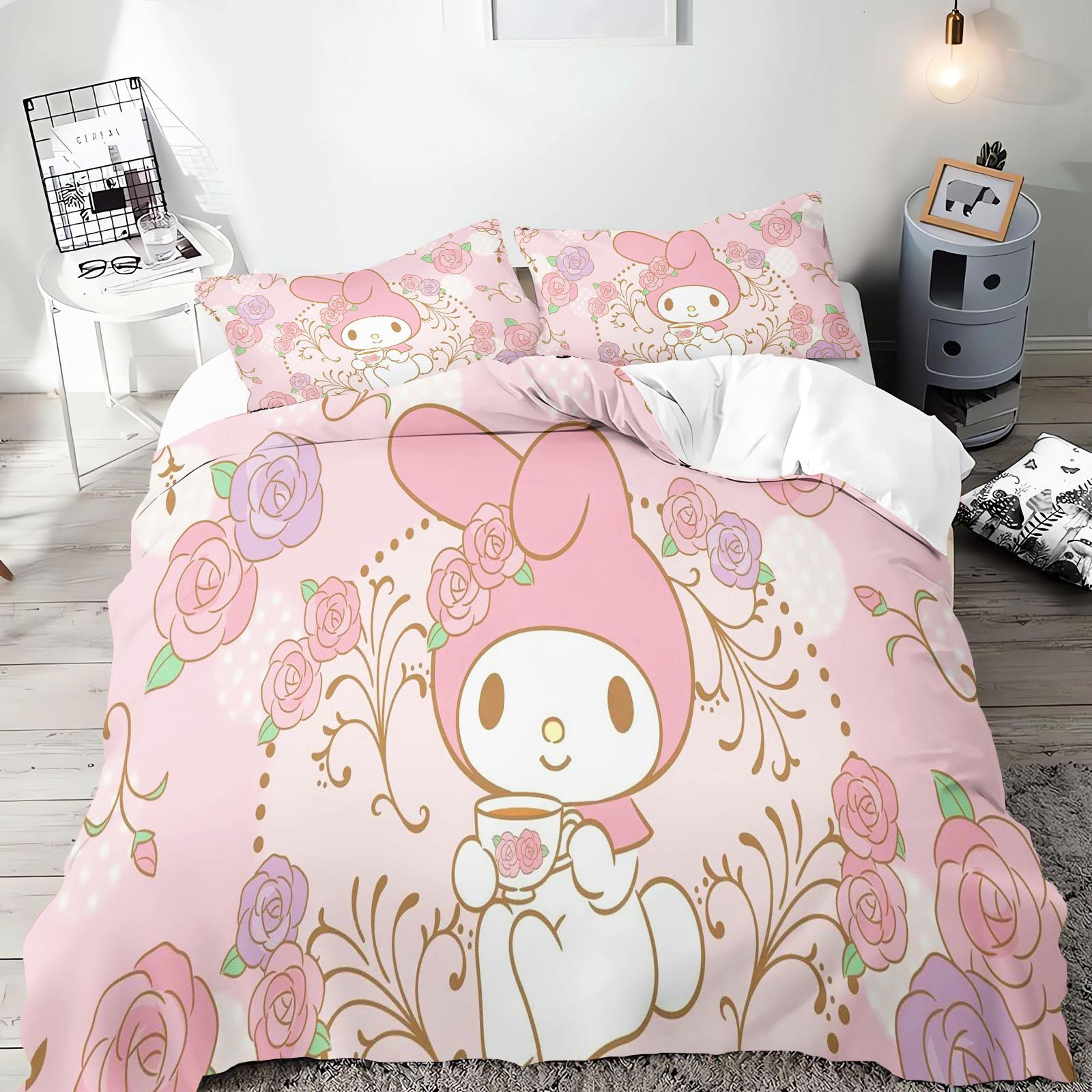 

My Melody Sanrio Series Bedding Set Comforte Luxus 3-Piece 1 Quilt Cover Exquisite Birthday Gift 100% Polyester Home Decor 135x200cm