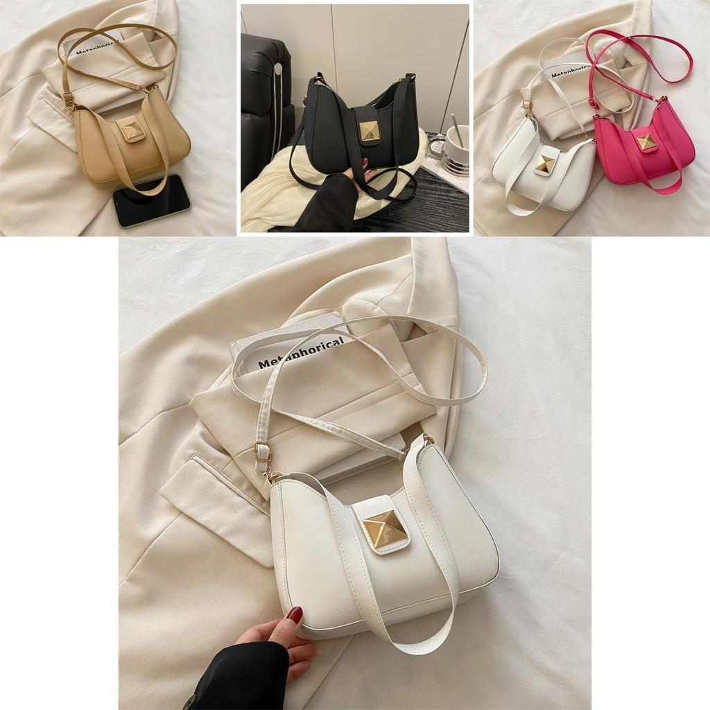 Simple Solid Color Gold Buckle Decoration Women Casual Shoulder Bag For Casual Street Style Women