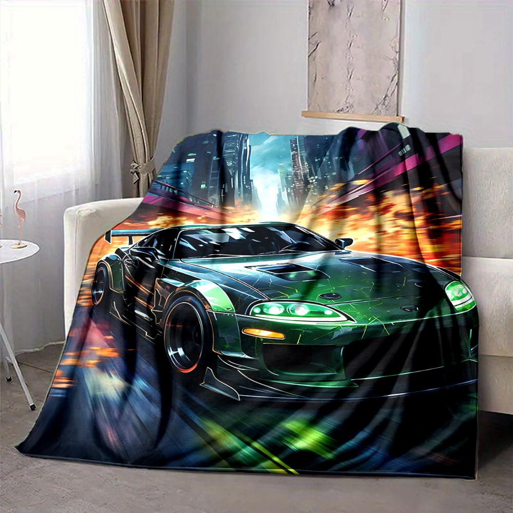 1PC Green Sports Car Blanket, Throw For Sofa, Bed, Travel, Camping, Livingroom,