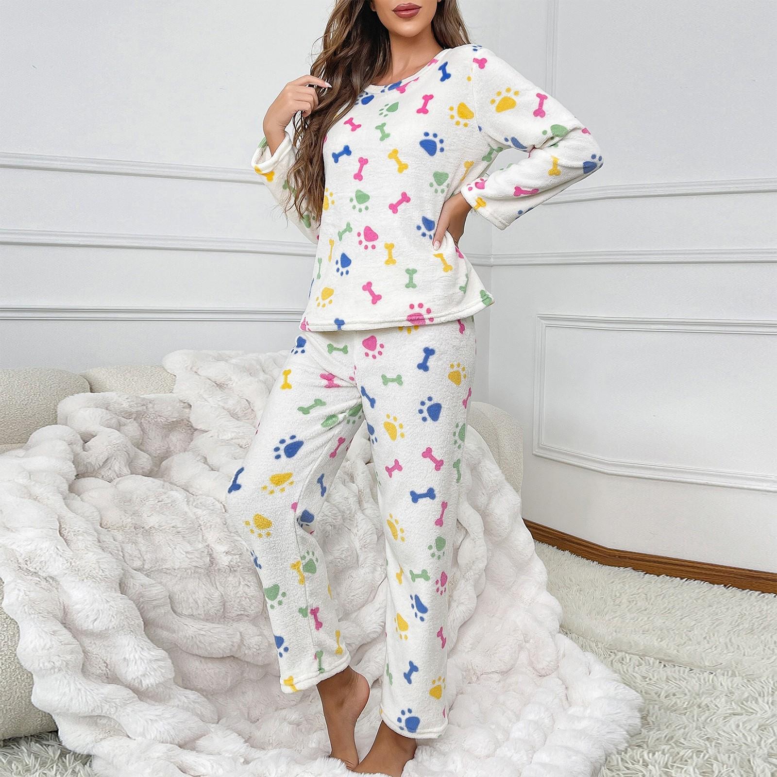 

Женский комплект из двух предметов: топ с круглым вырезом и длинными рукавами, брюки на резинке, пижамный комплект, костюм для отдыха L белый