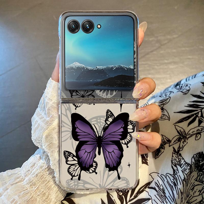 

Butterfly Flowers Pattern Phone Case For Motorola Razr 60 Ultra Razr 50 40 Ultra 60 50 40 Clear Shockproof Hard PC Folding Cover Motorola Razr 60
