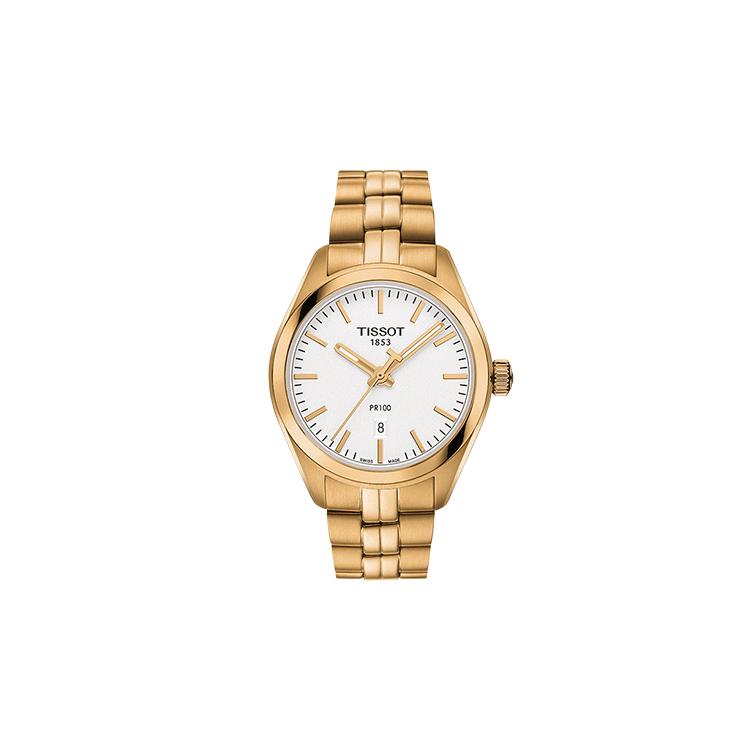 

TISSOT PR100 Collection Quartz Movement Women s Watch 33mm White Dial Stainless Steel Case T101.210.33.031.01 Rose Gold Strap