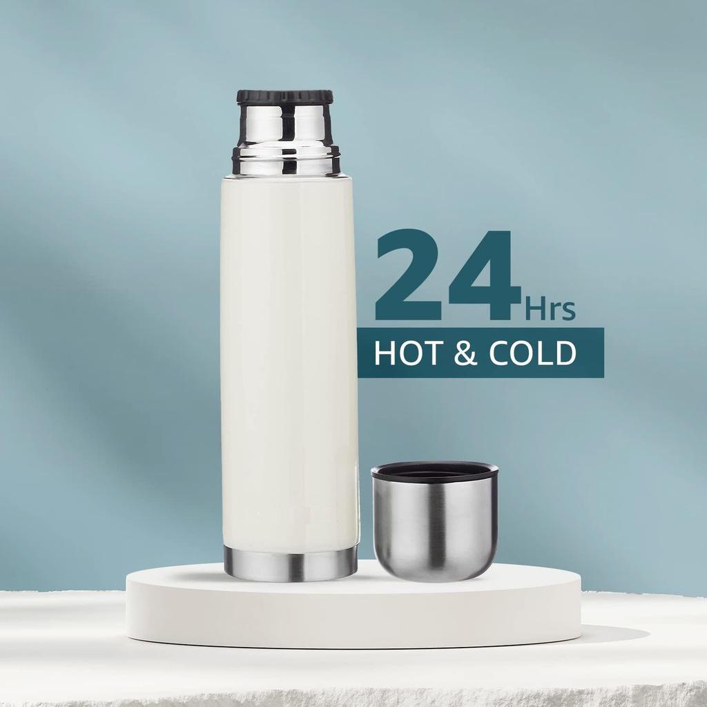 Nerezová Izolovaná Láhev Termoska 24 Hodin Horká nebo Studená, 1000 ml, Off White