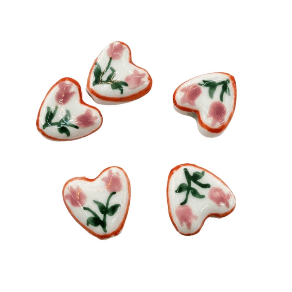 5pcs/set Double Sided Heart Shape Ceramic Beads Small Porcelain Beads Jewelry Making  Necklace