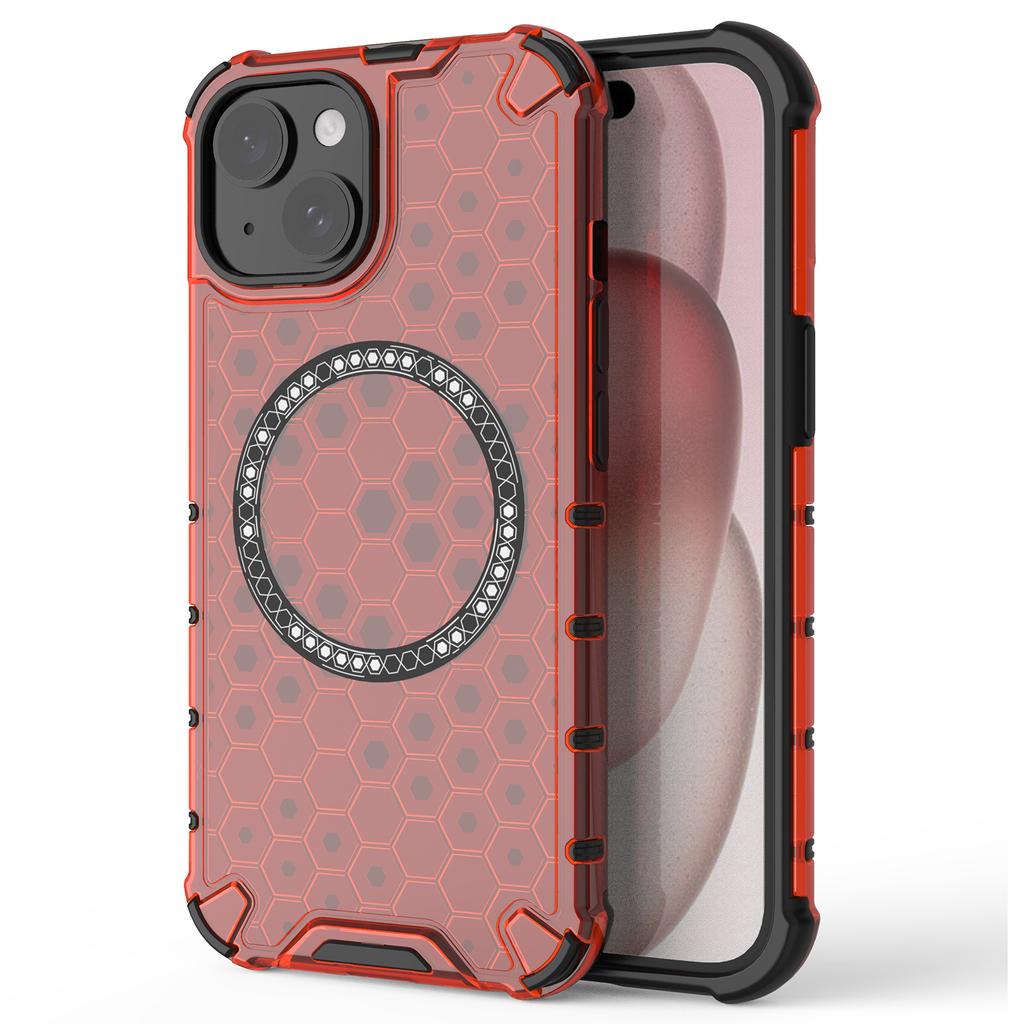For iPhone 15 Case Honeycomb Design Magnetic TPU+PC Phone Cover