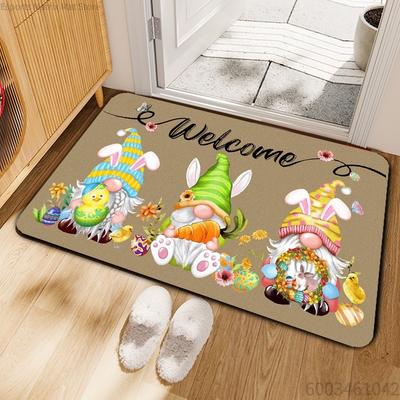 Easter Gnome Carpet Mat Rug with Bunny Ears Carrot Home Decoration for Living Room Floor Mat Door Mat Welcome Mat