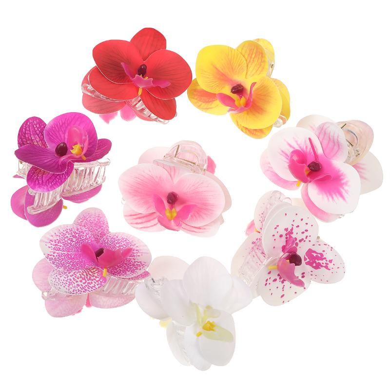 Elegant 7cm Simulated Flowers Hair Claw Durable Orchid Floral Hairpin for Weddings and Special Days