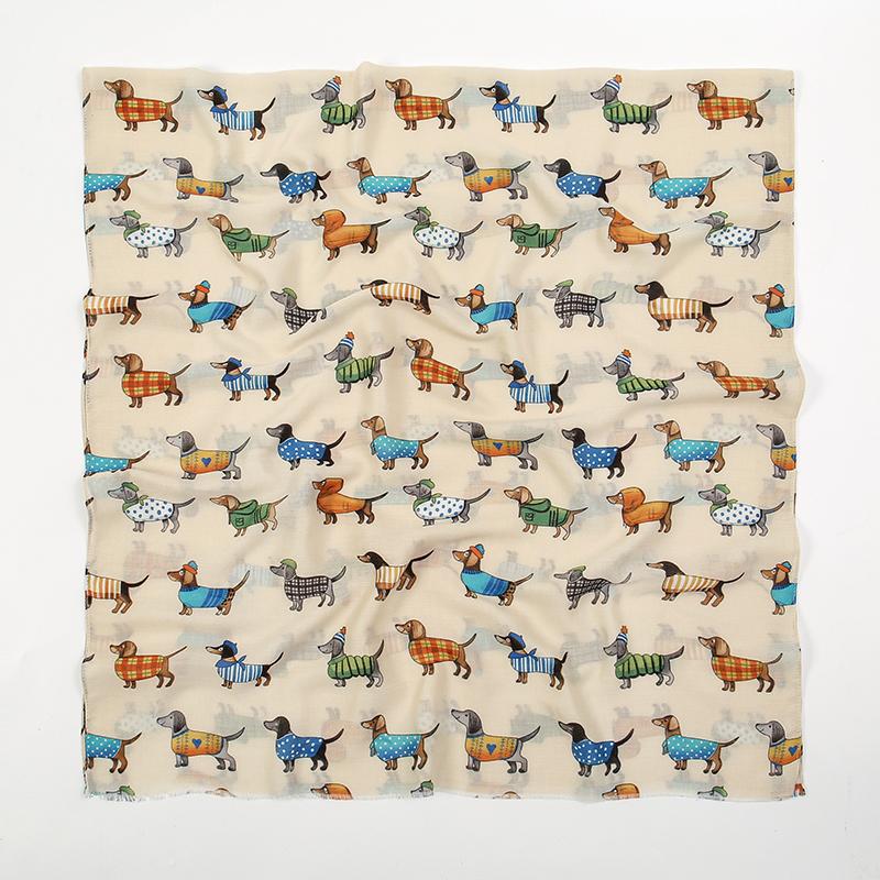 Animal Scarf Tassel Viscose Shawl Dachshund Dog Cat Pattern Scarves Women Muslim Hijab Cute Head Wraps Muffler