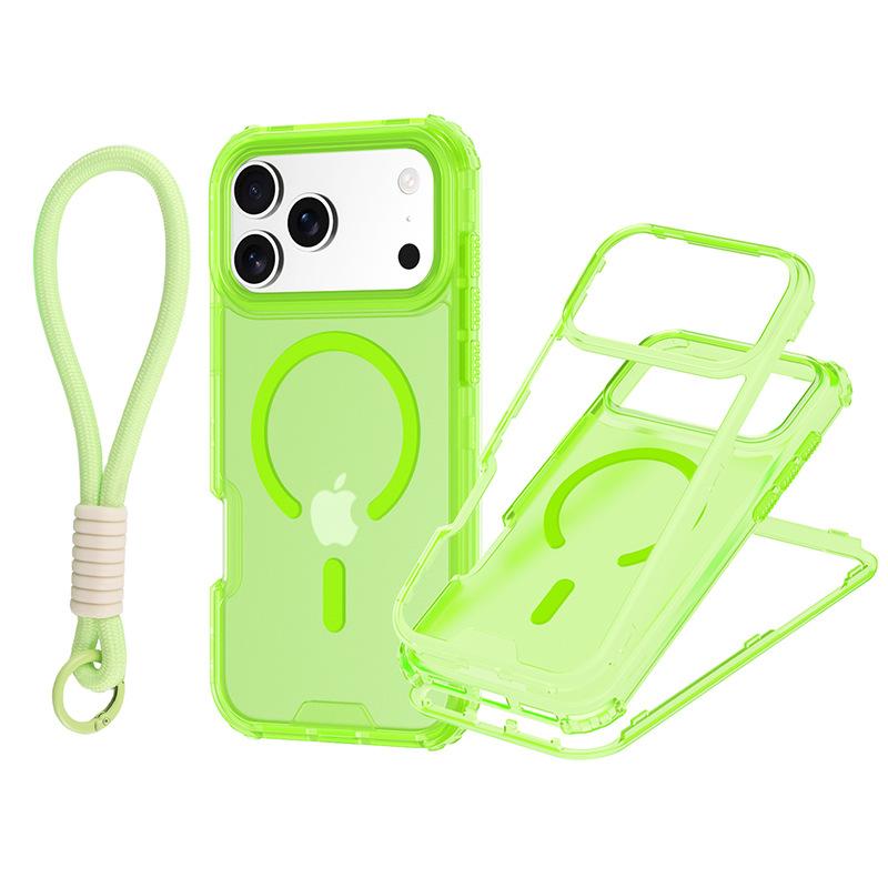 Pentru IP 17 Pro Max Husa de Telefon Magnetică Colorată 3-în-1 cu Textură de Piele și Curea
