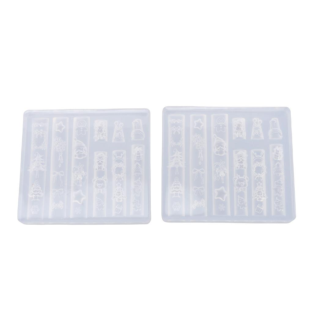 2 Pcs Xmas 3D Nail Mold Reusable Cute Silicone Nail Mold Xmas Tree Snowflake Carving Template