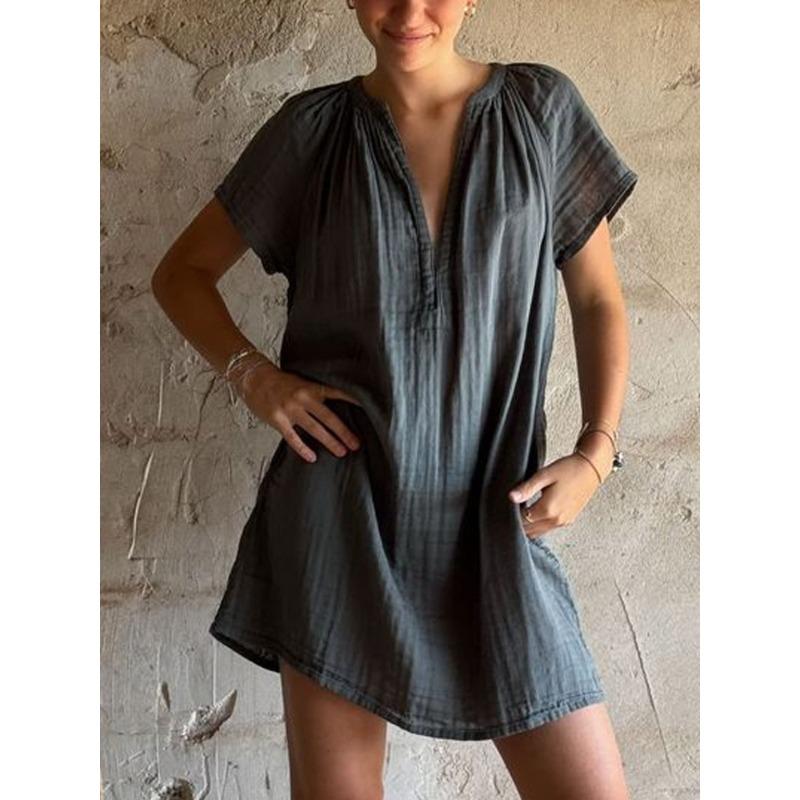 BITCED Fashion Summer Spring Solid Color Print Short Sleeve V-Neck Casual Dresses